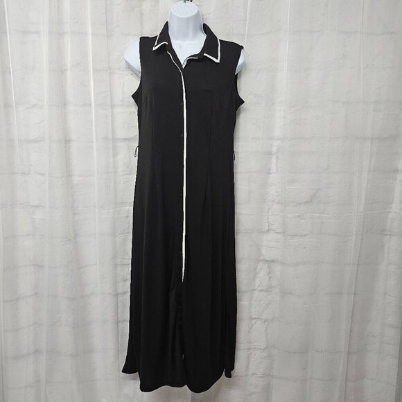 Talbots Black Gray Sleeveless Maxi Shirt Dress Button Down Preppy Shift MP - Picture 1 of 12